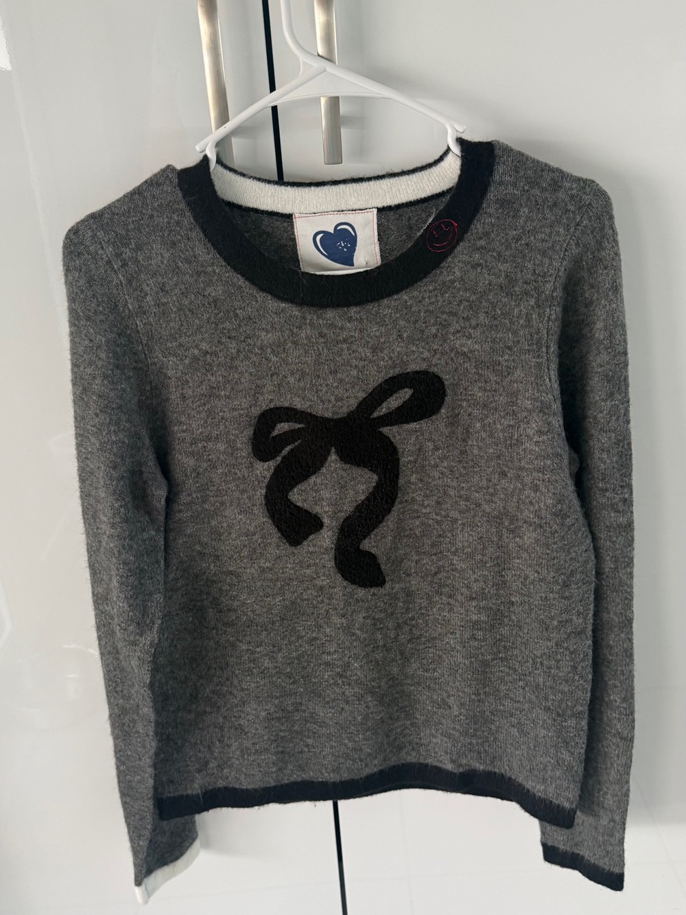 Madison Gray Crewneck Sweater with Black Bow Accent